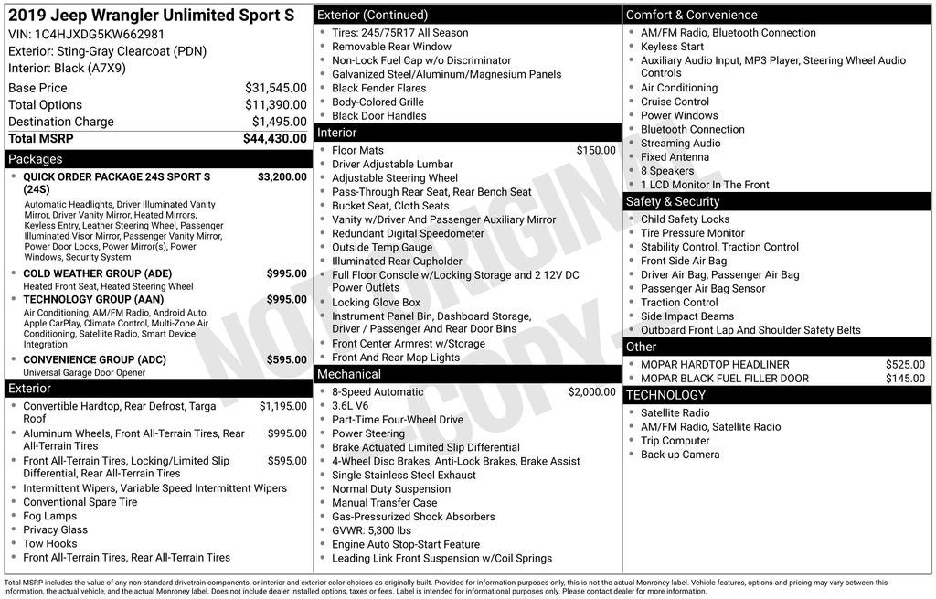 2019 Jeep Wrangler Unlimited Sport S