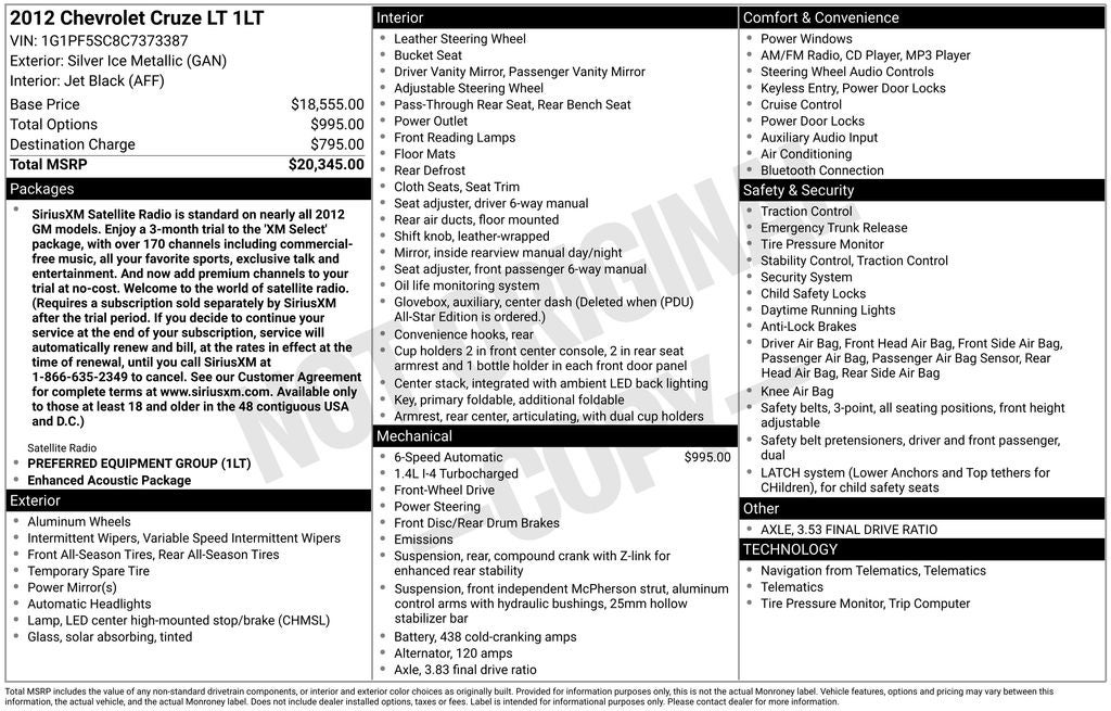 2012 Chevrolet Cruze 1LT