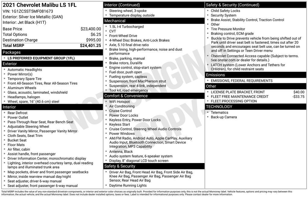 2021 Chevrolet Malibu LS 1FL